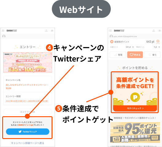 Webサイト キャンペーンのTwitterシェア/条件達成でポイントゲット