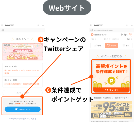 Webサイト キャンペーンのTwitterシェア/条件達成でポイントゲット